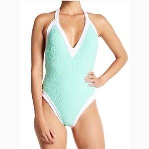 Trina Turk White Seafoam Green One Piece Swimsuit